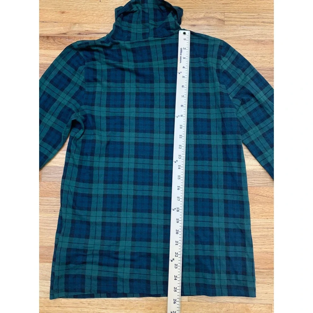 J.Crew Women's Green Navy Black Watch Plaid Cotton Turtleneck Top Size M